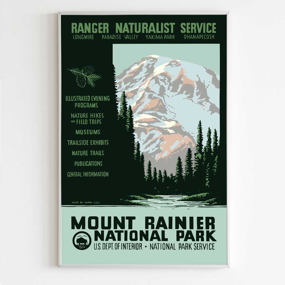 National Park Design Poster Mount WPA National Partnership Rainier Parks Vintage – -