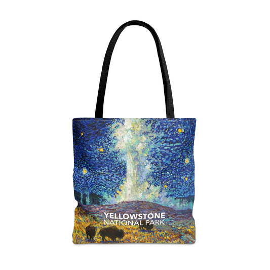 Yellowstone National Park Tote Bag - Old Faithful Starry Night