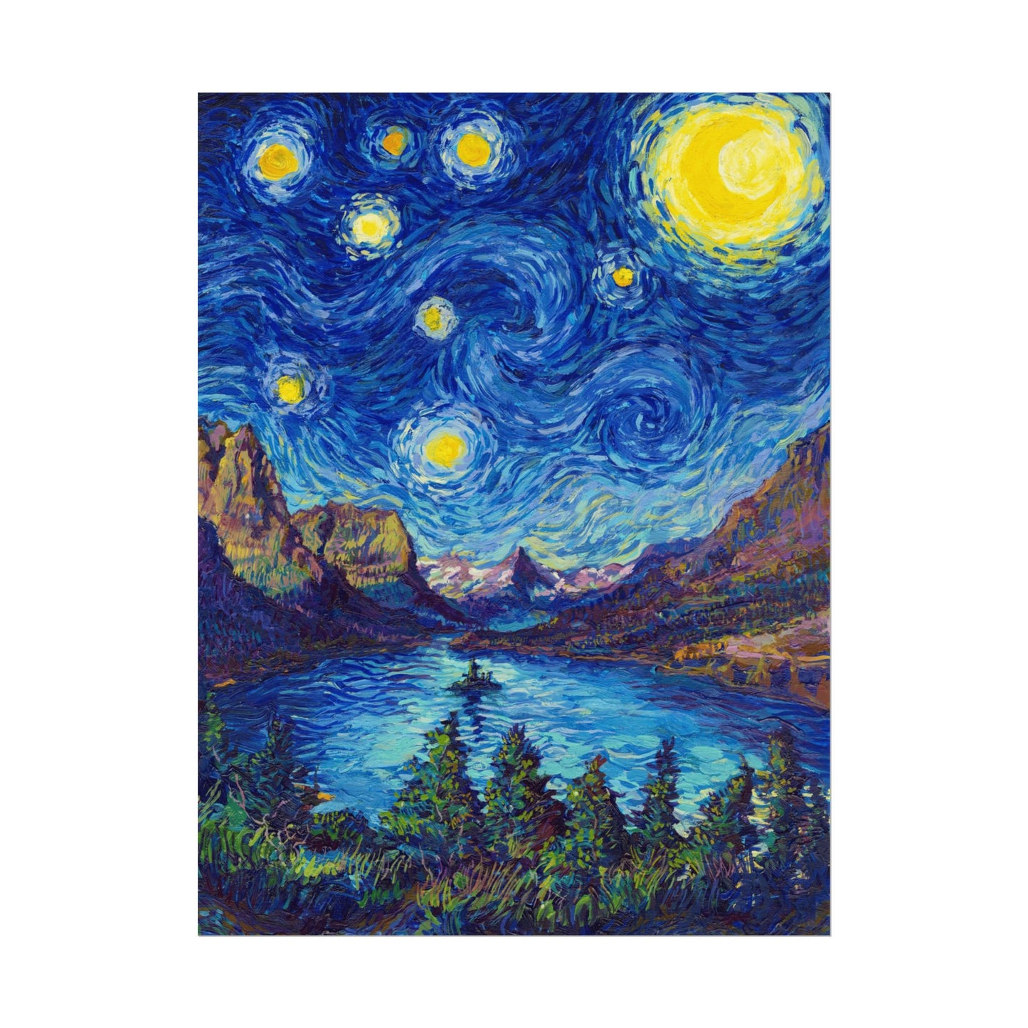 Glacier National Park Starry Night Poster - Premium Textured Paper