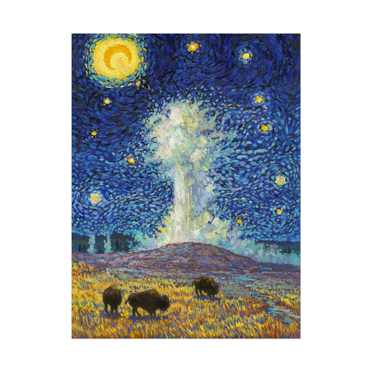 Yellowstone National Park Starry Night Poster - Premium Textured Paper