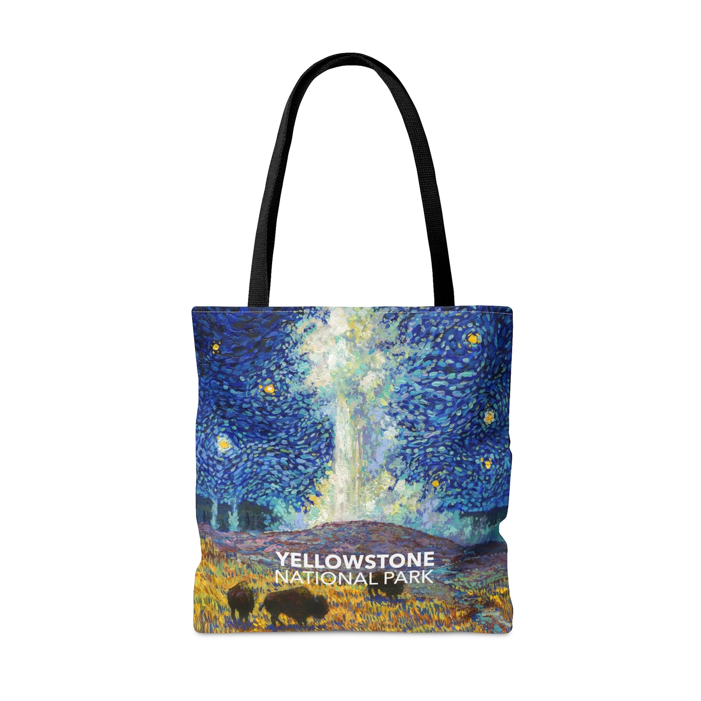 Yellowstone National Park Tote Bag - Old Faithful Starry Night