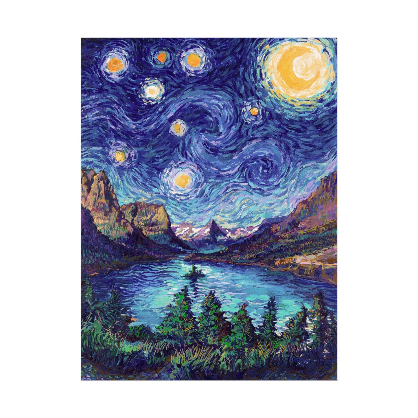 Glacier National Park Starry Night Poster - Premium Textured Paper