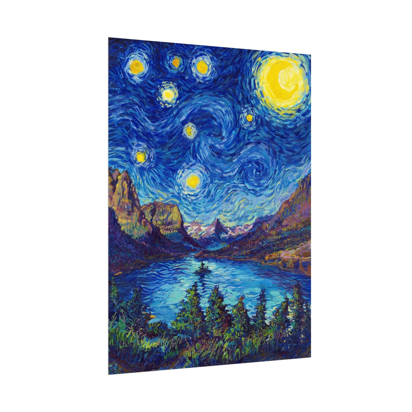 Glacier National Park Starry Night Poster - Premium Textured Paper