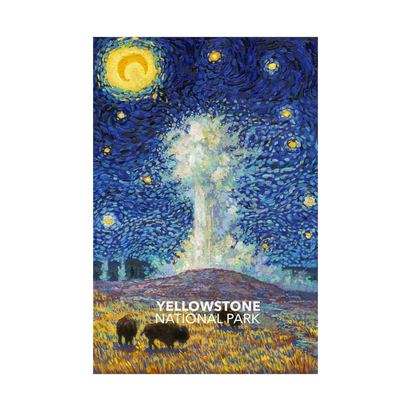 Yellowstone National Park Poster - Old Faithful Geyser. Van Gogh Starry Night