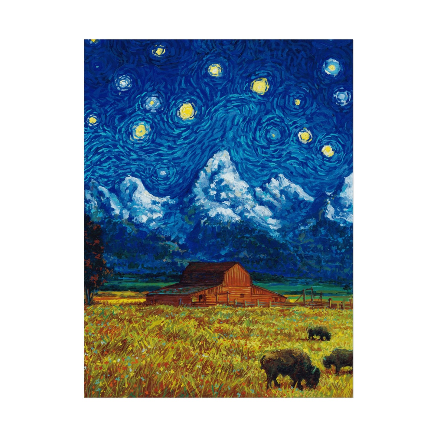 Grand Teton National Park Starry Night Poster - Premium Textured Paper