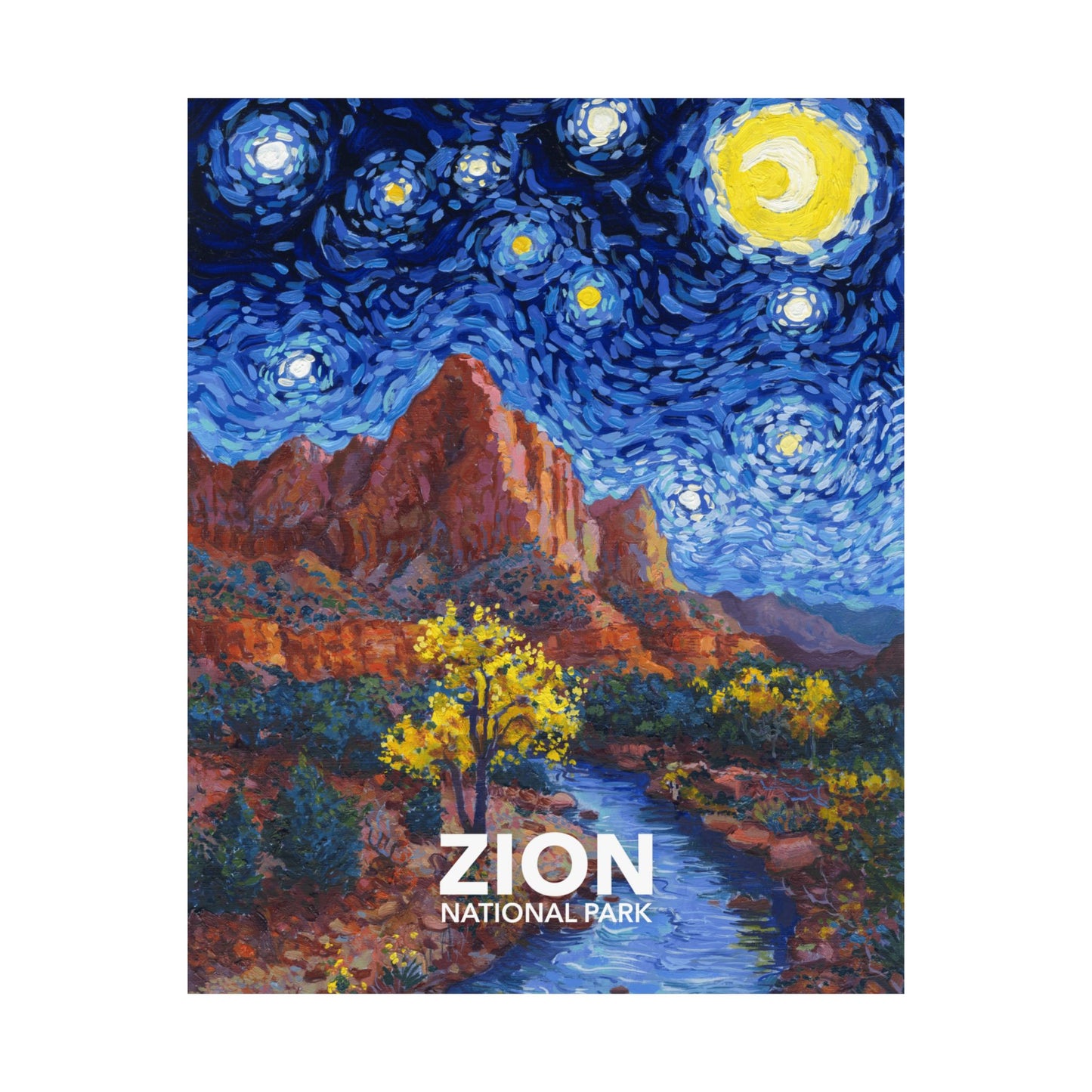 Zion National Park Poster - Starry Night