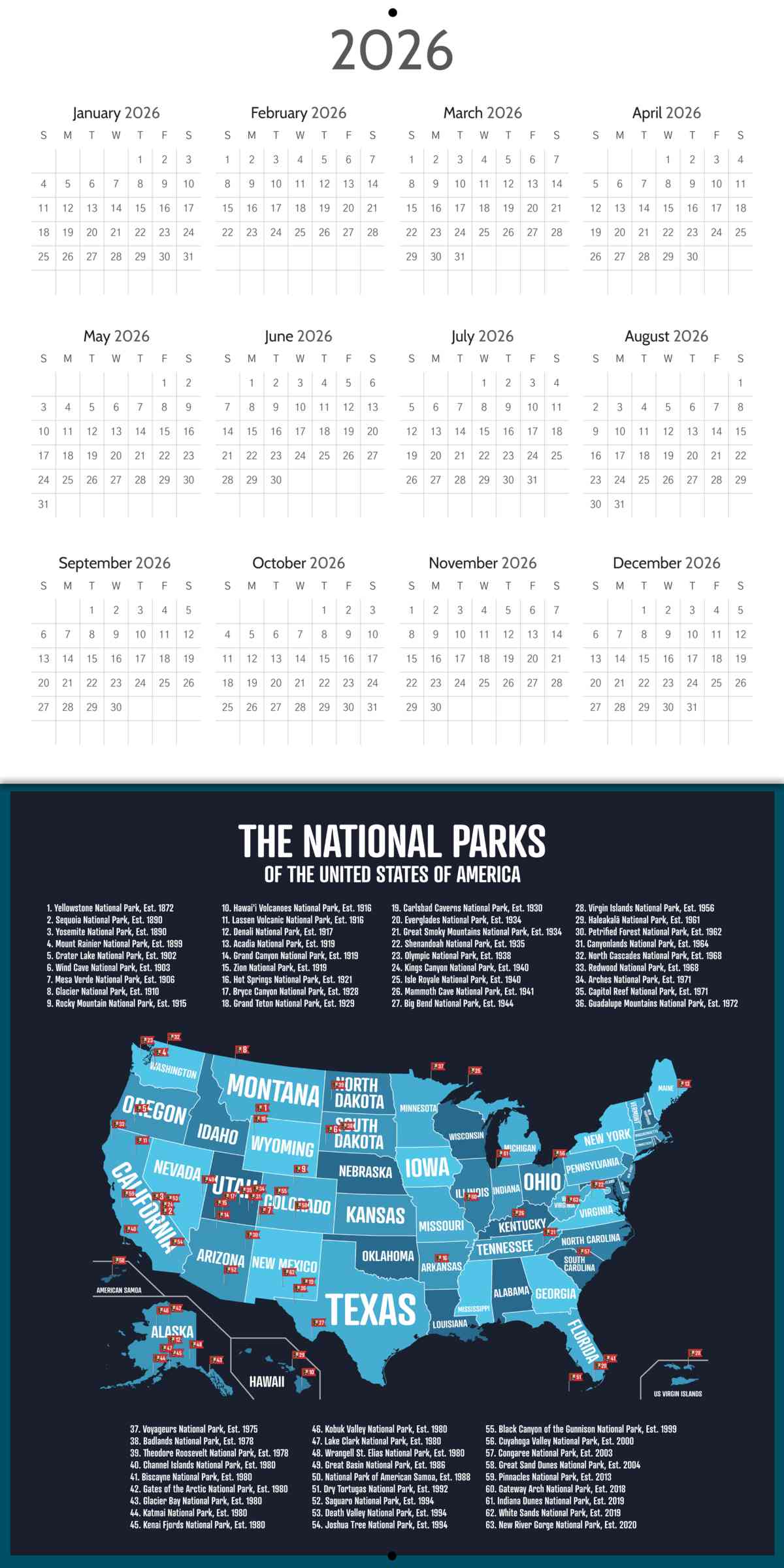 PREORDER SHIPS SEP/OCT - 2025 Starry Night National Park Calendar