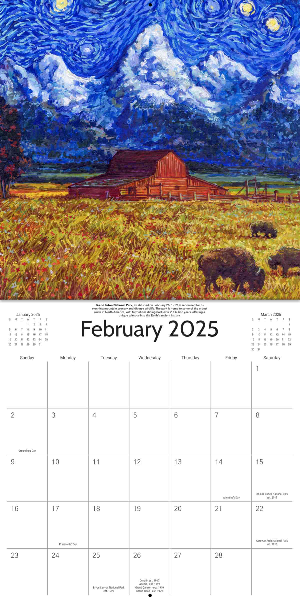 PREORDER SHIPS SEP/OCT - 2025 Starry Night National Park Calendar