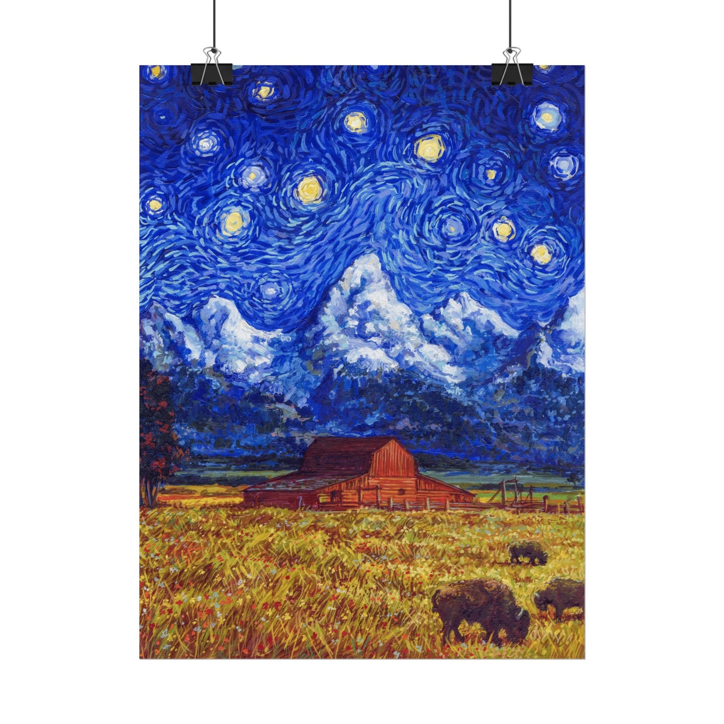 Grand Teton National Park Starry Night Poster - Premium Textured Paper