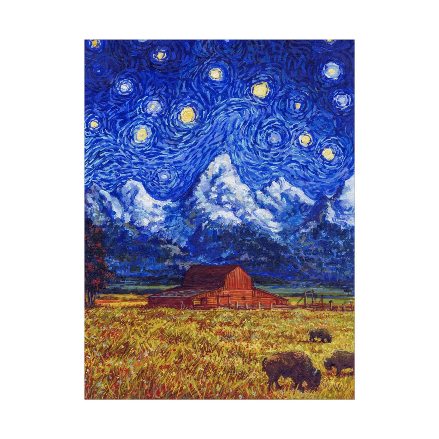 Grand Teton National Park Starry Night Poster - Premium Textured Paper