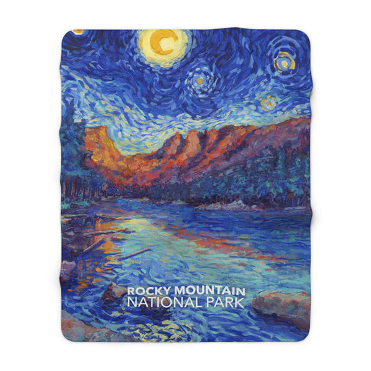 Rocky Mountain National Park Sherpa Blanket - The Starry Night