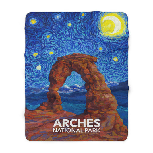 Arches National Park Sherpa Blanket - The Starry Night