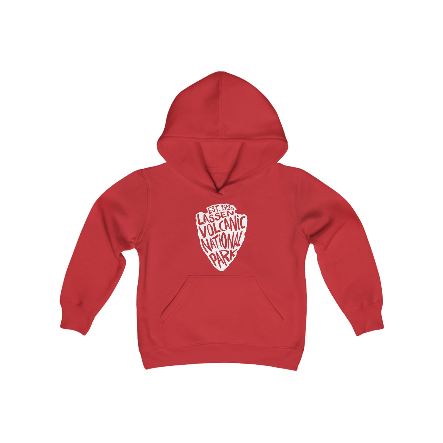 Lassen Volcanic National Park Kids Hoodie - Arrowhead Chunky Text