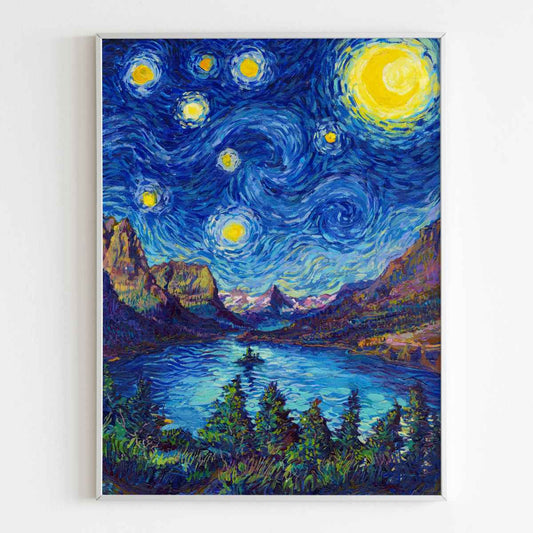 Glacier National Park Starry Night Poster - Premium Textured Paper