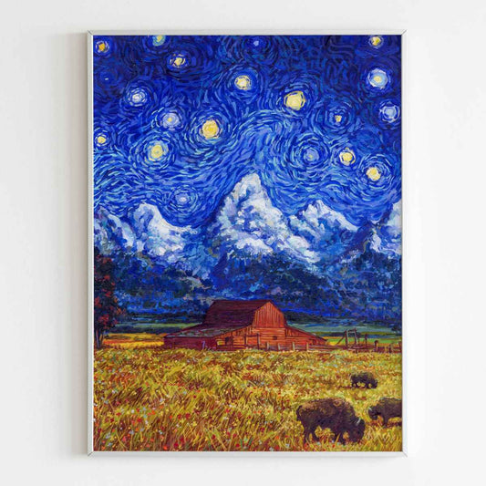 Grand Teton National Park Starry Night Poster - Premium Textured Paper