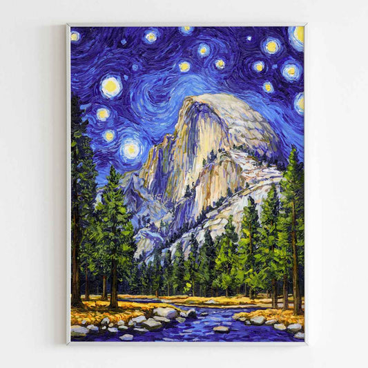 Yosemite National Park Starry Night Poster - Premium Textured Paper