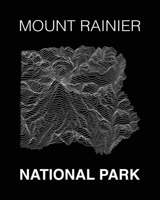 Mount Rainier National Park Poster - Unknown Pleasures Lines