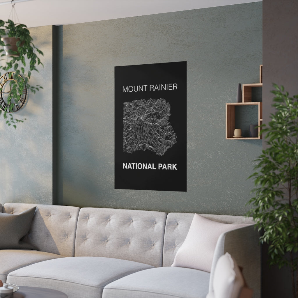 Mount Rainier National Park Poster - Unknown Pleasures Lines National Parks Partnership